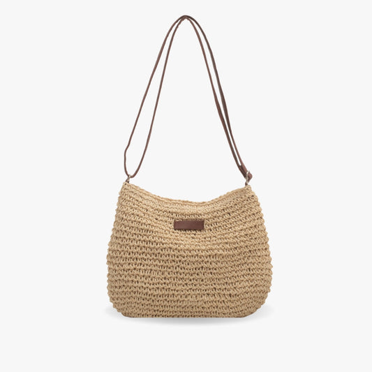 Women Straw Shoulder Bag Vegan Leather Strap