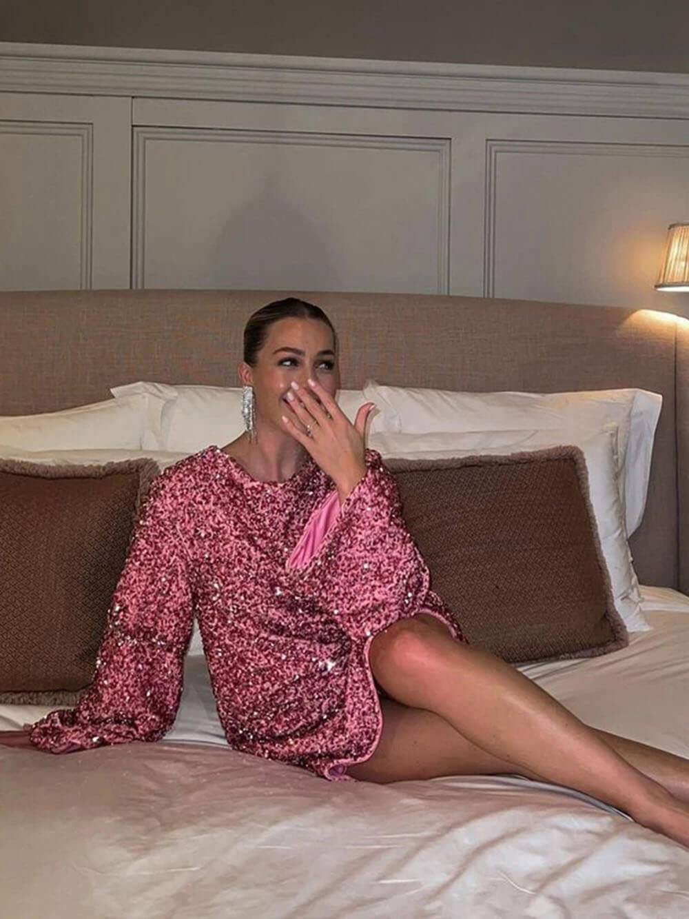 Women Boucle Long Sleeve Mini Dress - Image 10