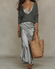 Delmiora - Ensemble robe midi en satin et pull