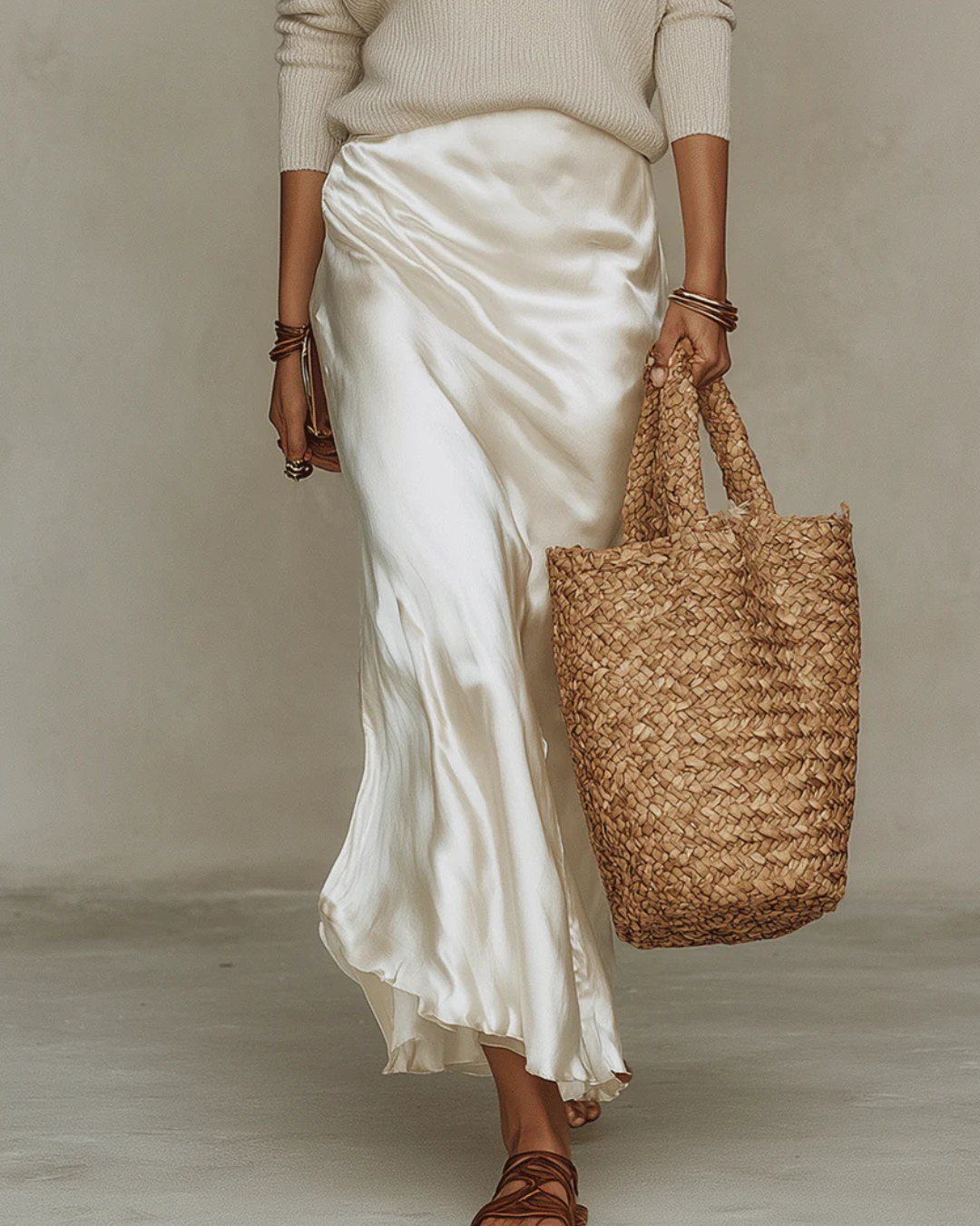Delmiora - Satin Midi Dress And Sweater Set