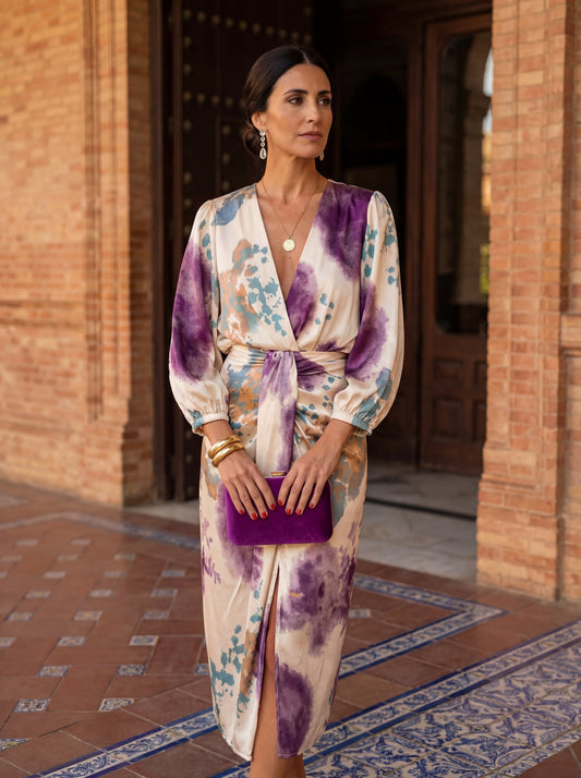 Seluné - Elegant V Neck Midi Dress With Belt