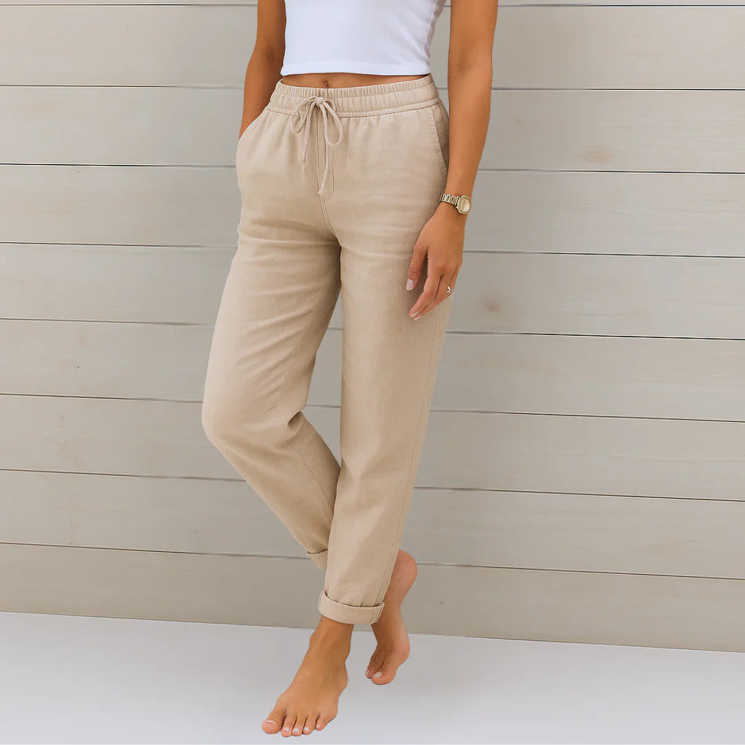 Women Linen Drawstring Wide Leg Pants Relaxed Fit