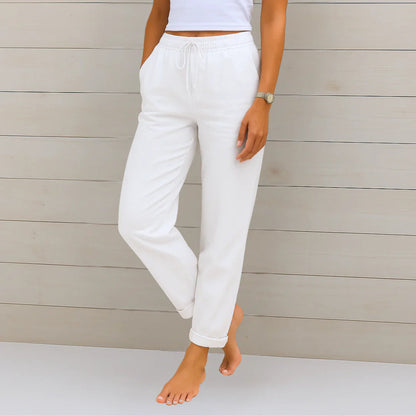 Women Linen Drawstring Wide Leg Pants Relaxed Fit - Image 2