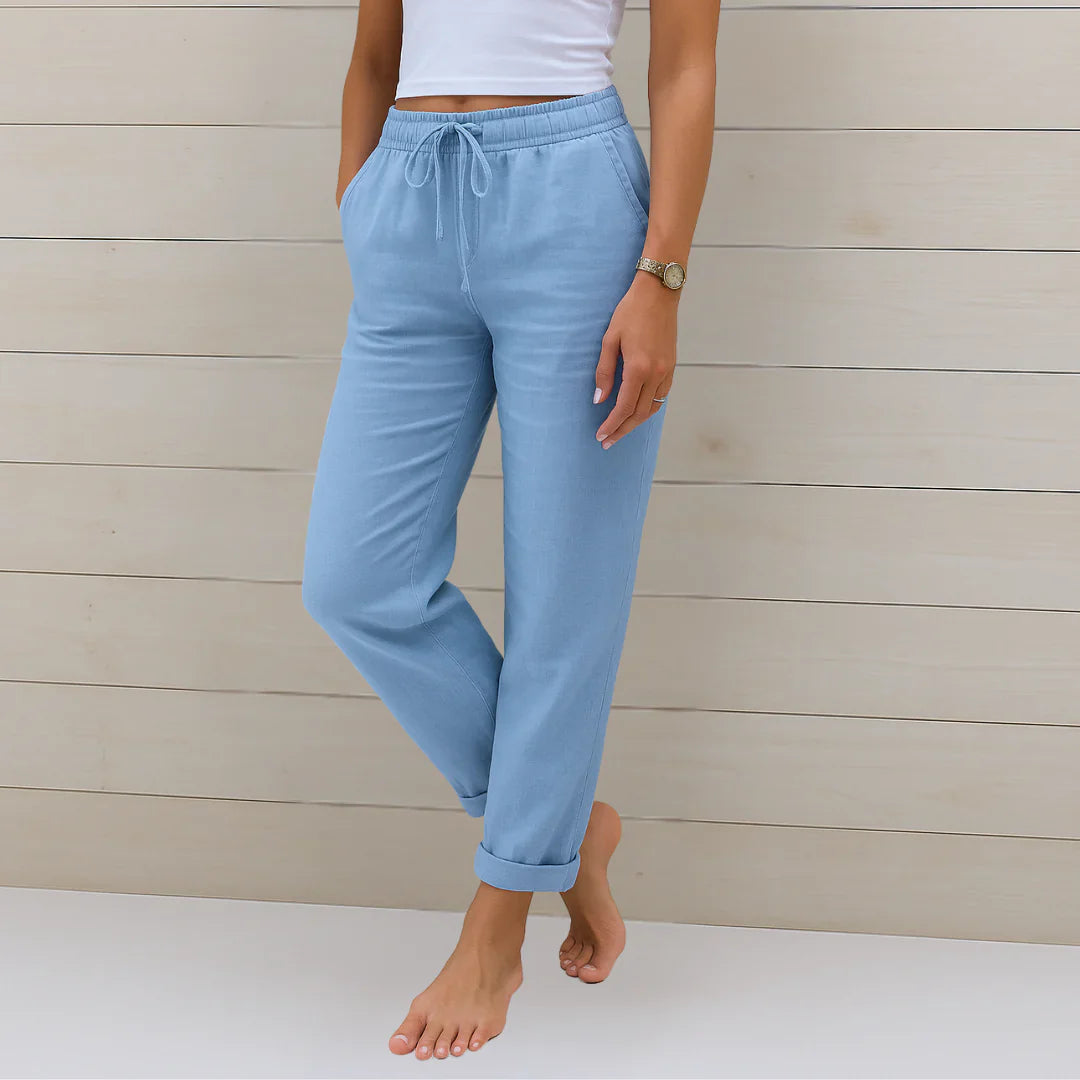 Women Linen Drawstring Wide Leg Pants Relaxed Fit - Image 3