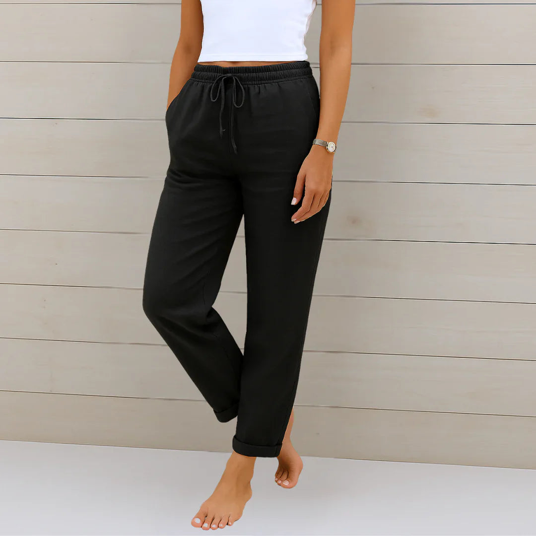 Women Linen Drawstring Wide Leg Pants Relaxed Fit - Image 4