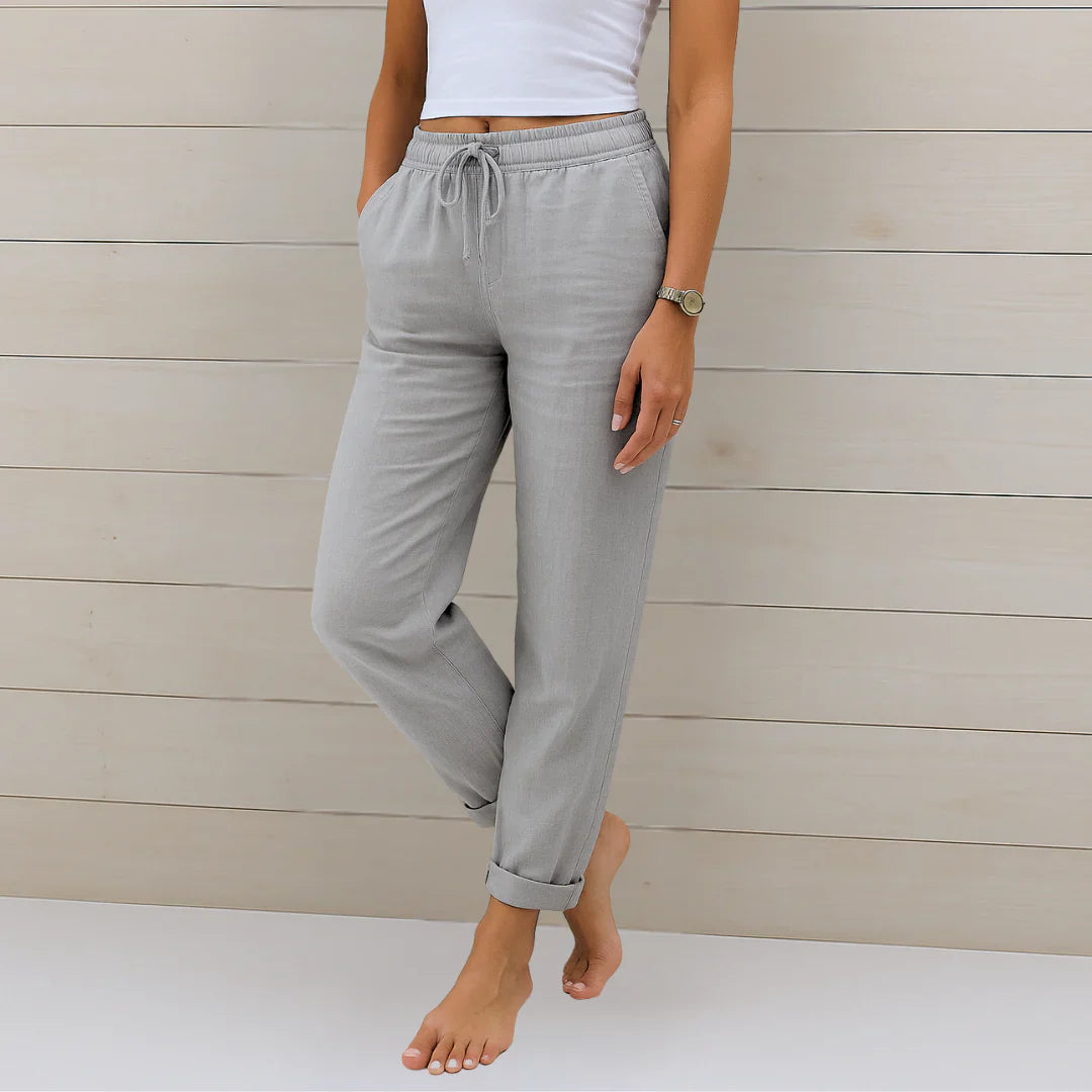 Women Linen Drawstring Wide Leg Pants Relaxed Fit - Image 5