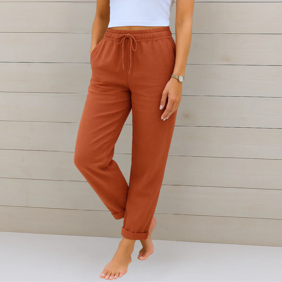 Women Linen Drawstring Wide Leg Pants Relaxed Fit - Image 6