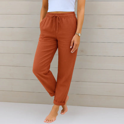 Women Linen Drawstring Wide Leg Pants Relaxed Fit - Image 6