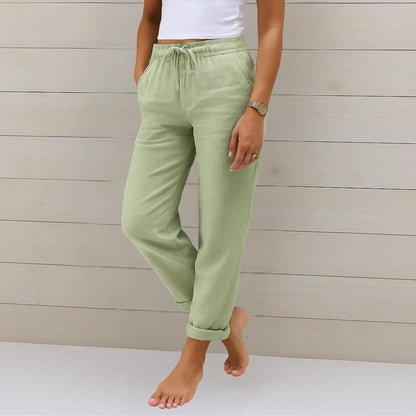 Women Linen Drawstring Wide Leg Pants Relaxed Fit - Image 7