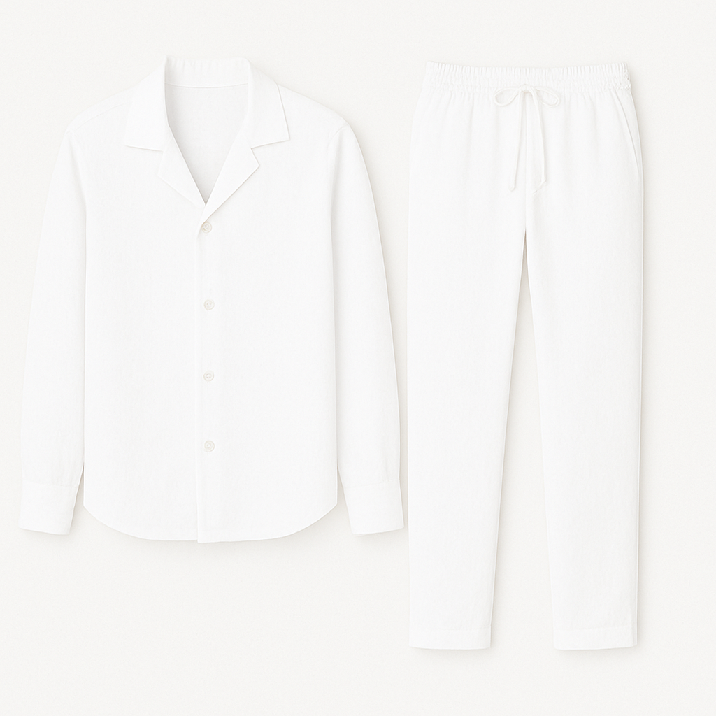 Men's 2 Piece Linen Shirt Pants Set Cuban Collar - Image 3