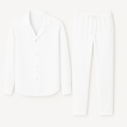 Men's 2 Piece Linen Shirt Pants Set Cuban Collar - Image 3