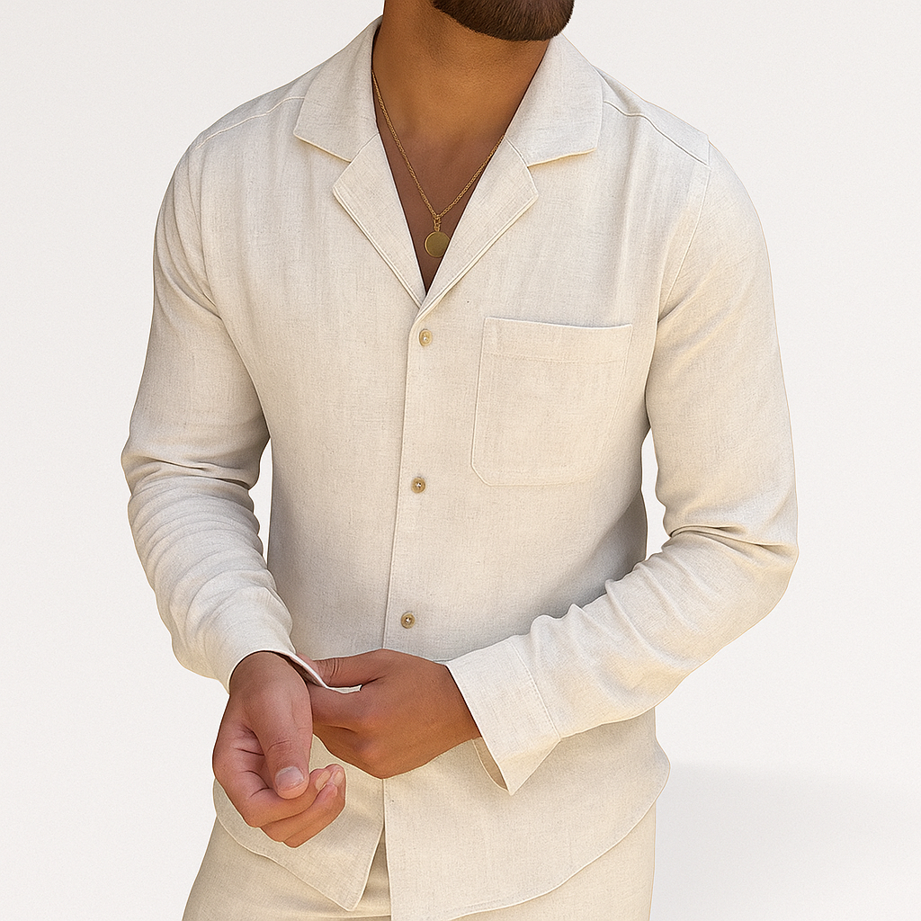 Men's 2 Piece Linen Shirt Pants Set Cuban Collar - Image 7