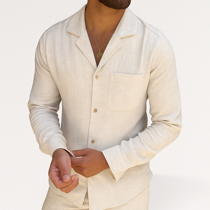 Men's 2 Piece Linen Shirt Pants Set Cuban Collar - Image 7