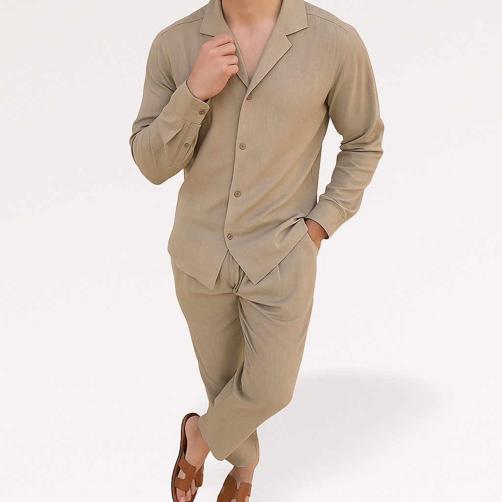 Men's 2 Piece Linen Shirt Pants Set Cuban Collar - Image 8