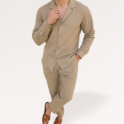 Men's 2 Piece Linen Shirt Pants Set Cuban Collar - Image 8