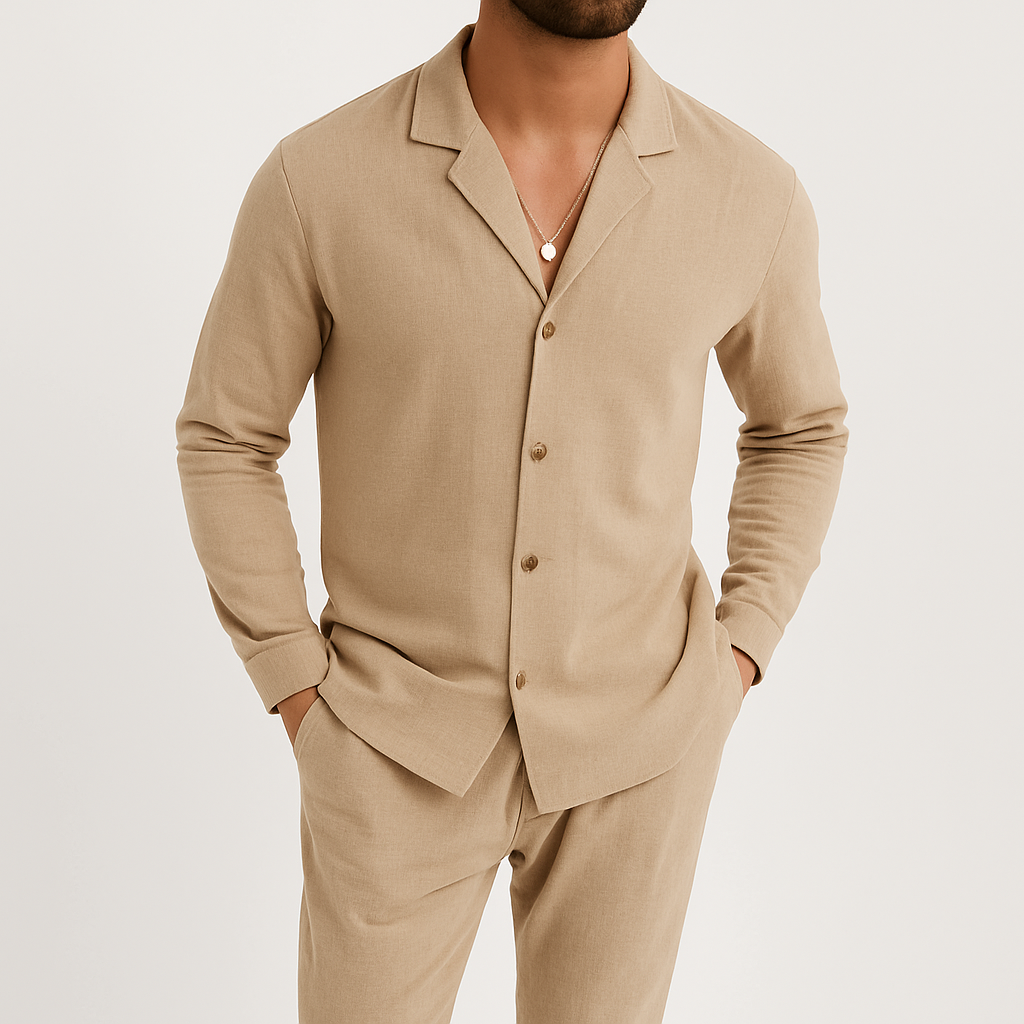 Men's 2 Piece Linen Shirt Pants Set Cuban Collar - Image 4