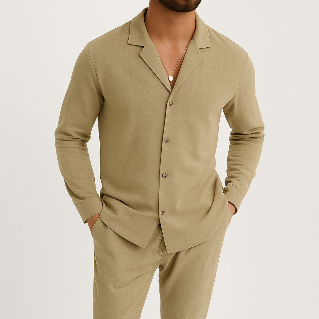 Men's 2 Piece Linen Shirt Pants Set Cuban Collar - Image 5