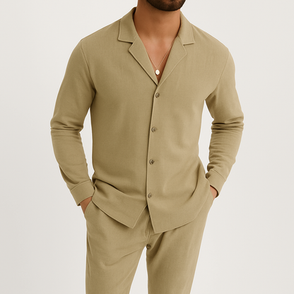 Men's 2 Piece Linen Shirt Pants Set Cuban Collar - Image 5
