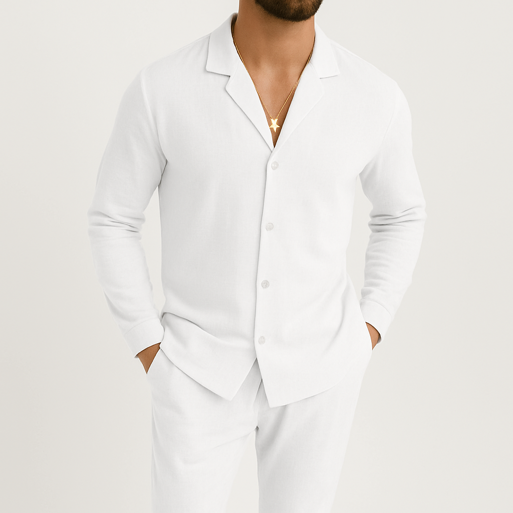 Men's 2 Piece Linen Shirt Pants Set Cuban Collar - Image 6