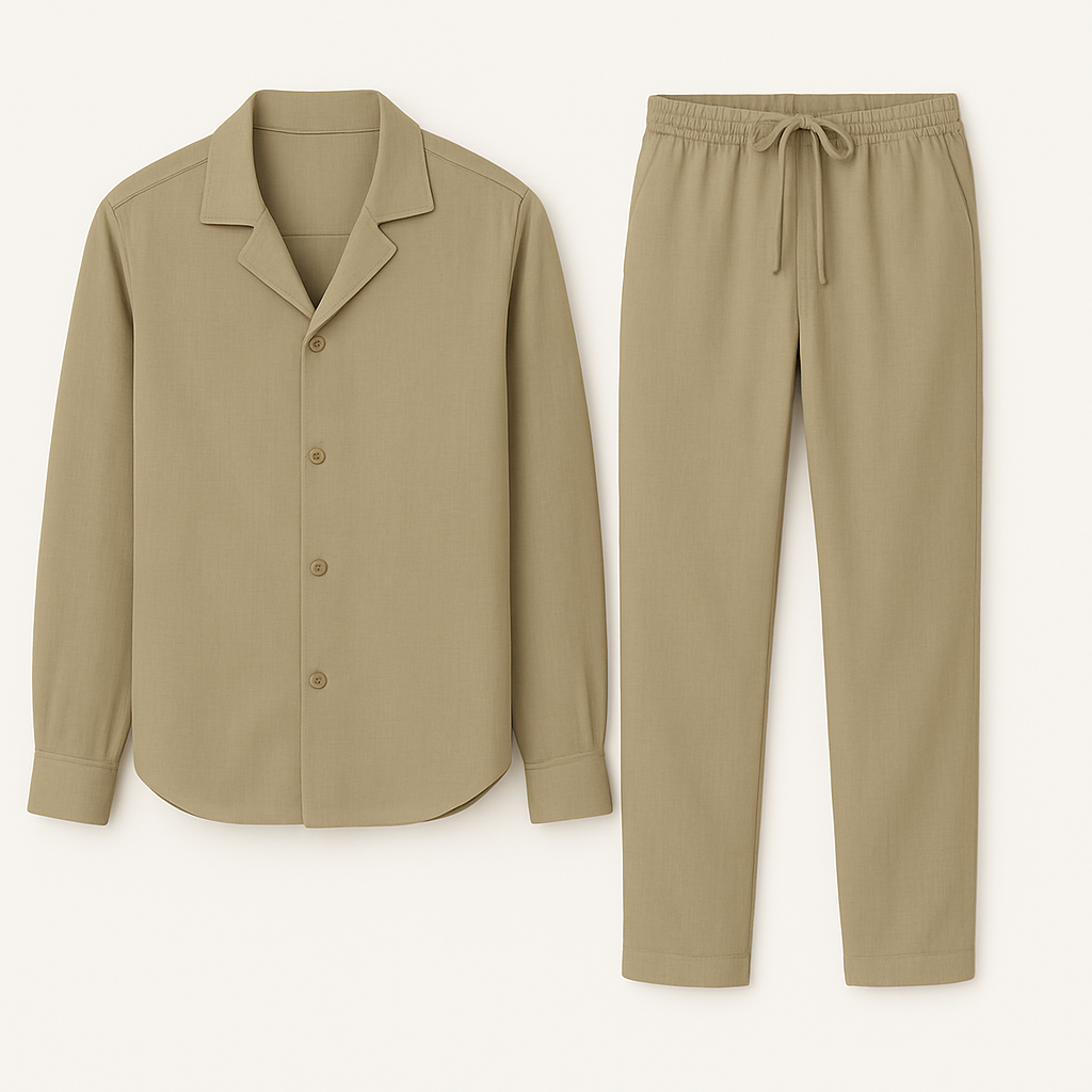 Men's 2 Piece Linen Shirt Pants Set Cuban Collar - Image 2