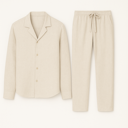 Men's 2 Piece Linen Shirt Pants Set Cuban Collar