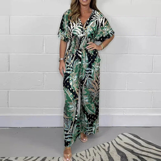 Levera - High Waist Printed Wide Leg Jumpsuit for Women