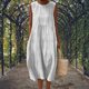 Women's Crinkle Cotton Sleeveless Embroidered Midi Dress - Image 4