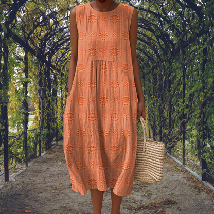 Women's Crinkle Cotton Sleeveless Embroidered Midi Dress - Image 6