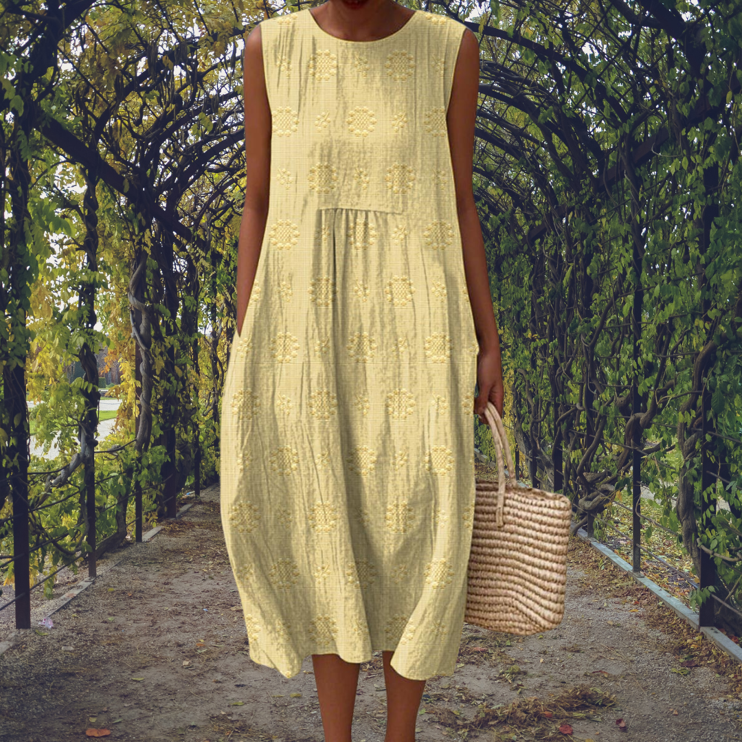 Women's Crinkle Cotton Sleeveless Embroidered Midi Dress - Image 7