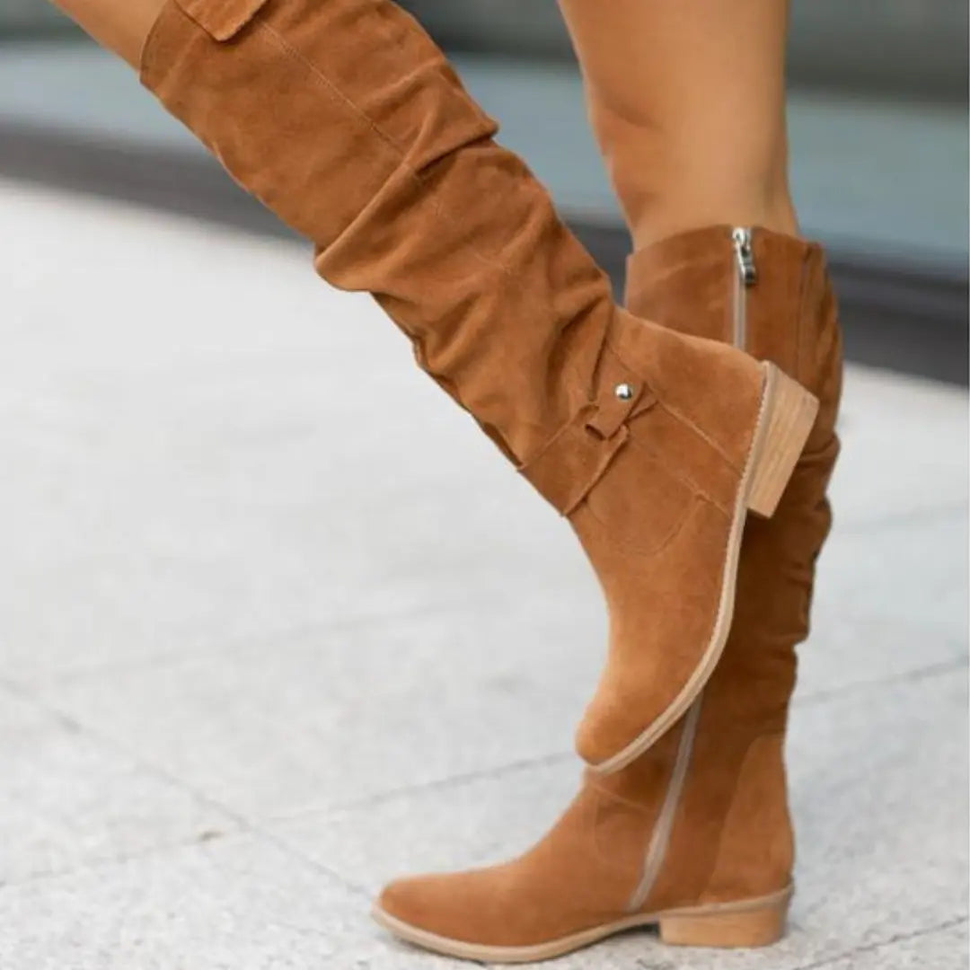 Folded Shaft Knee-High Boots for Women Azzoria