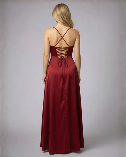 Women Satin Cowl Neck Maxi Dress Formal Evening Gown - Image 3