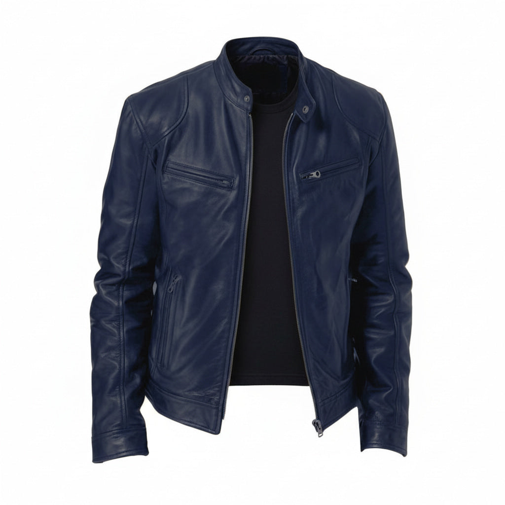 Ravion – Men’s Zip Front Biker Jacket with Stand Collar