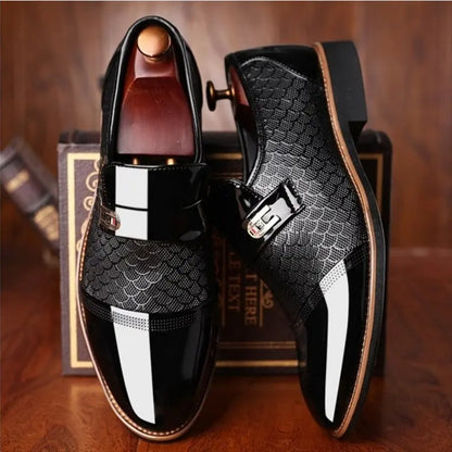 Gloss-Finish Slip-On Shoes with Patterned Upper for Men Azzoria