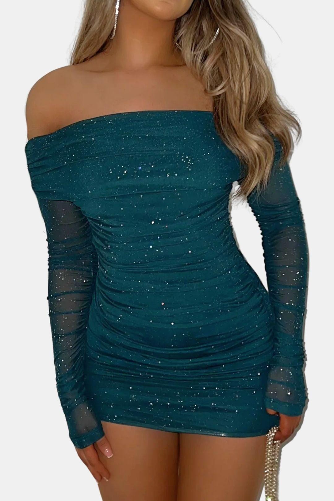 Grace – Sparkle Off-Shoulder Mesh Mini Dress - Image 4