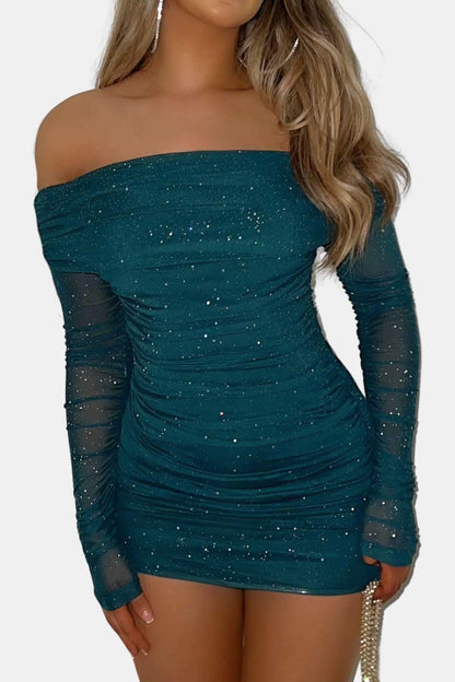 Grace – Sparkle Off-Shoulder Mesh Mini Dress - Image 4