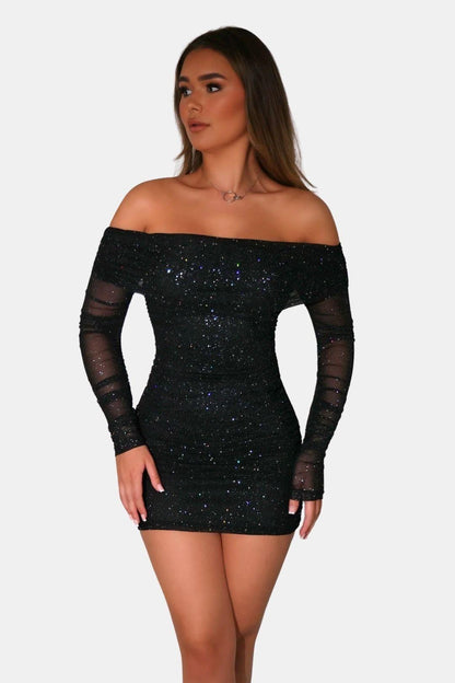 Grace – Sparkle Off-Shoulder Mesh Mini Dress - Image 6