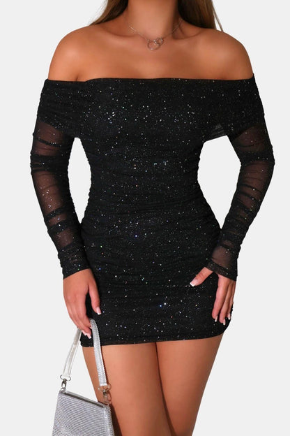 Grace – Sparkle Off-Shoulder Mesh Mini Dress - Image 8