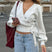 Women Knit Wrap V-Neck Long Sleeve Sweater