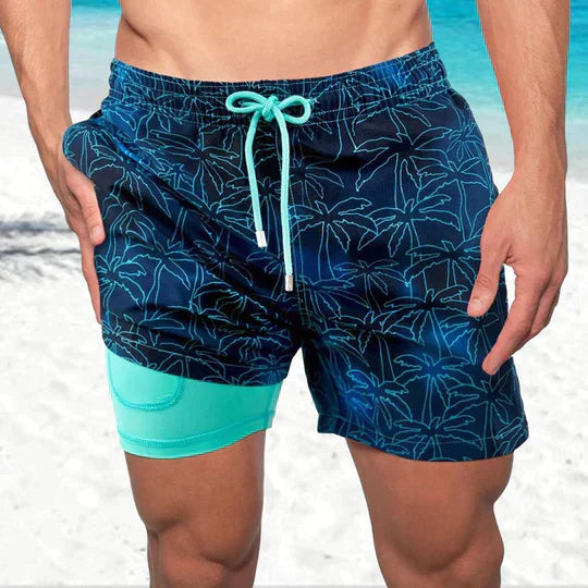 Men's Slim Fit Patterned Swim Trunks Inner Liner