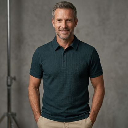 Men's Ribbed Knit Polo Shirt Short Sleeve Textured
