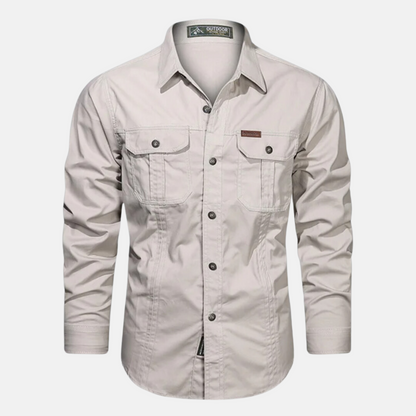 Men's Long Sleeve Button-Up Shirt Chest Pockets