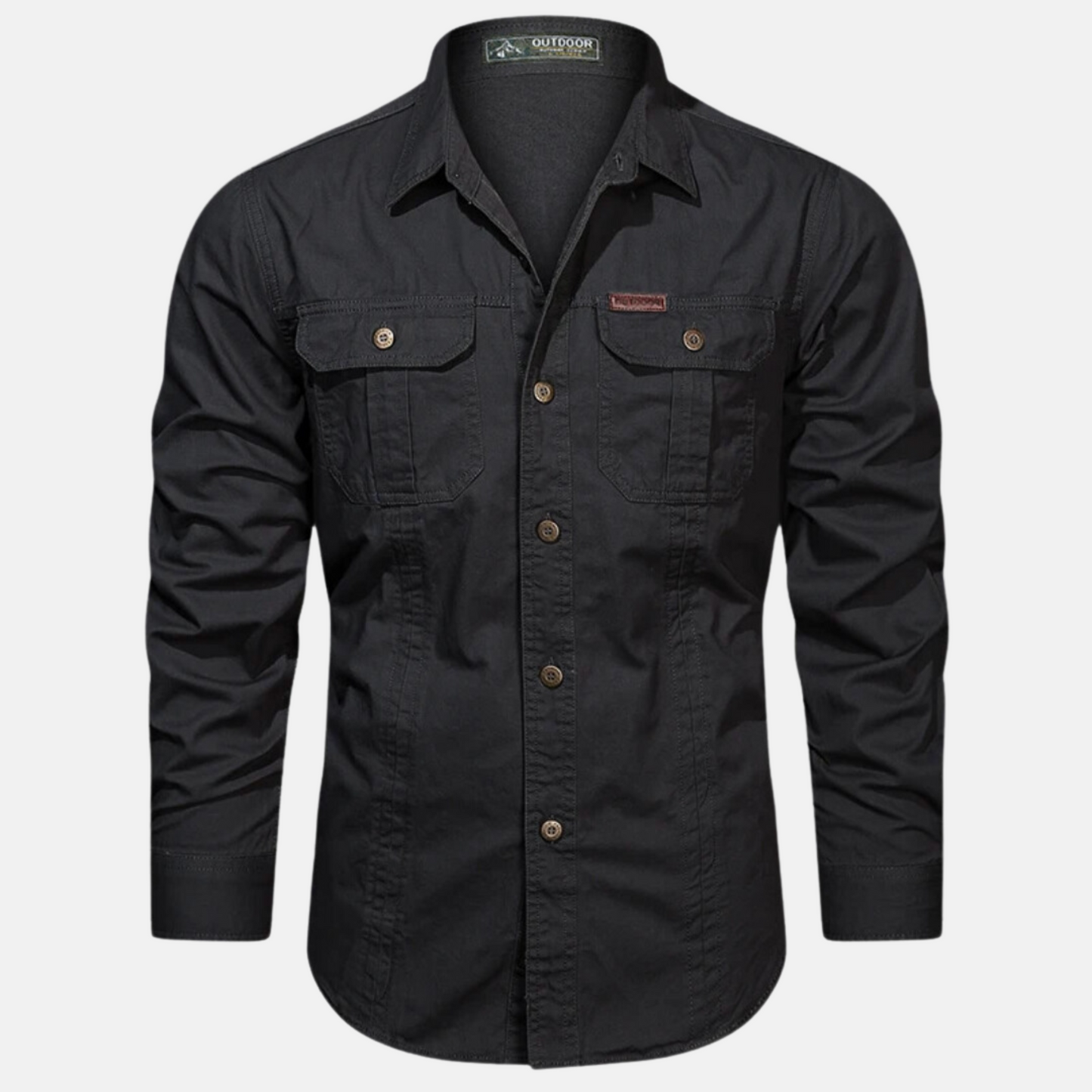 Men's Long Sleeve Button-Up Shirt Chest Pockets - Image 2