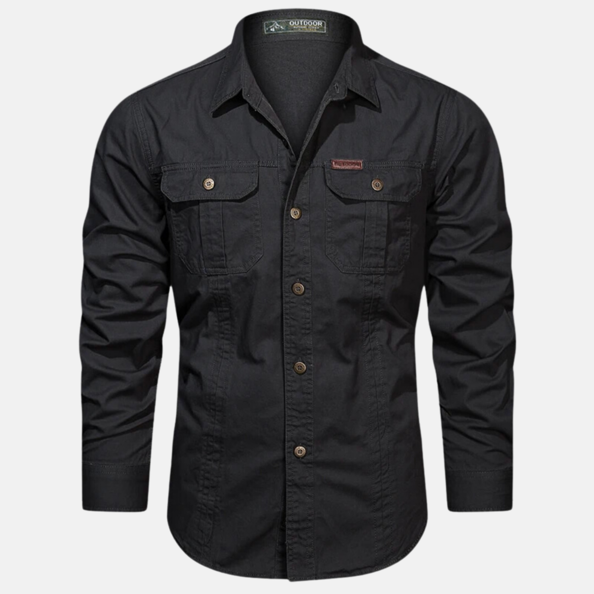 Men's Long Sleeve Button-Up Shirt Chest Pockets - Image 2