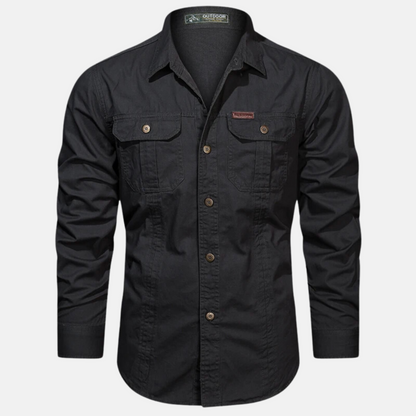 Men's Long Sleeve Button-Up Shirt Chest Pockets - Image 2
