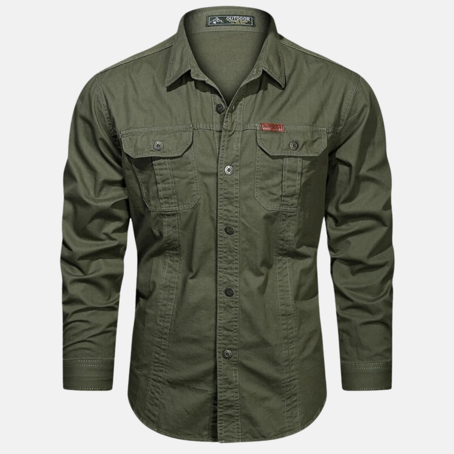 Men's Long Sleeve Button-Up Shirt Chest Pockets - Image 3