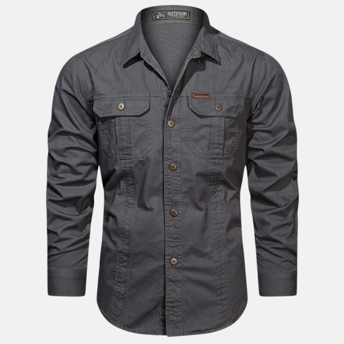 Men's Long Sleeve Button-Up Shirt Chest Pockets - Image 5