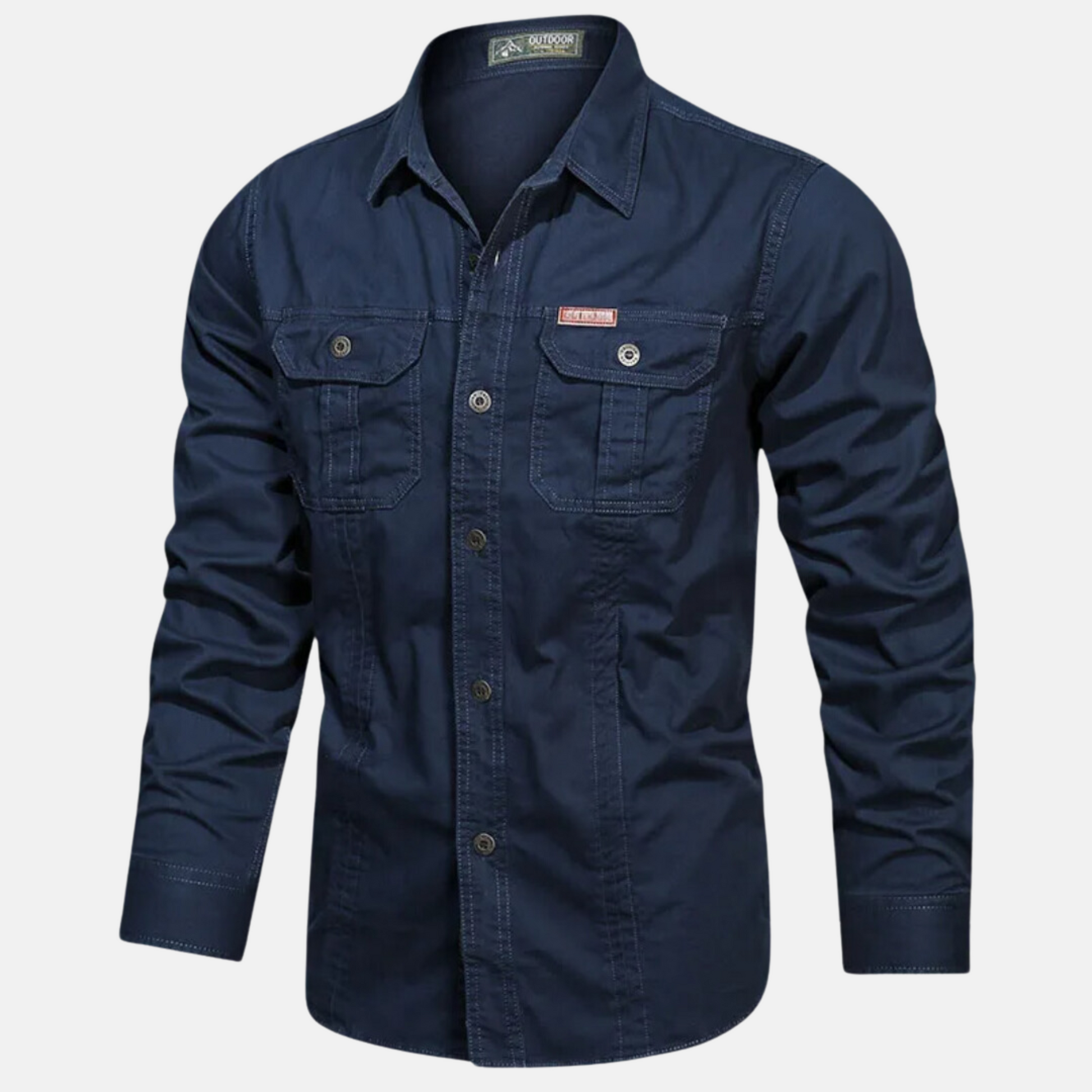 Men's Long Sleeve Button-Up Shirt Chest Pockets - Image 6