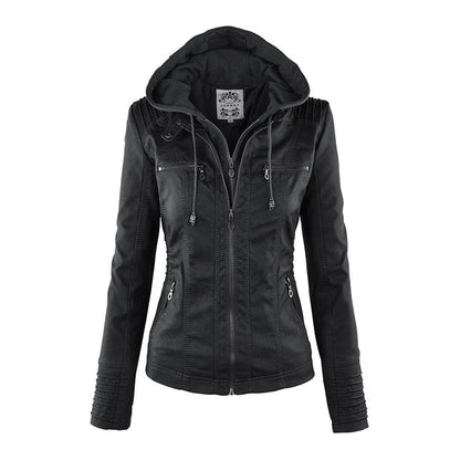 Veste en cuir à capuche pour femmes
