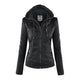 Veste en cuir à capuche pour femmes