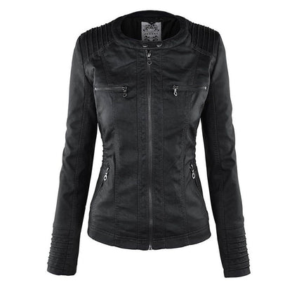 Veste en cuir à capuche pour femmes
